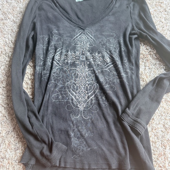 Maurices Tops - Long Sleeve Black Women's Top with Ornate Cross Graphic